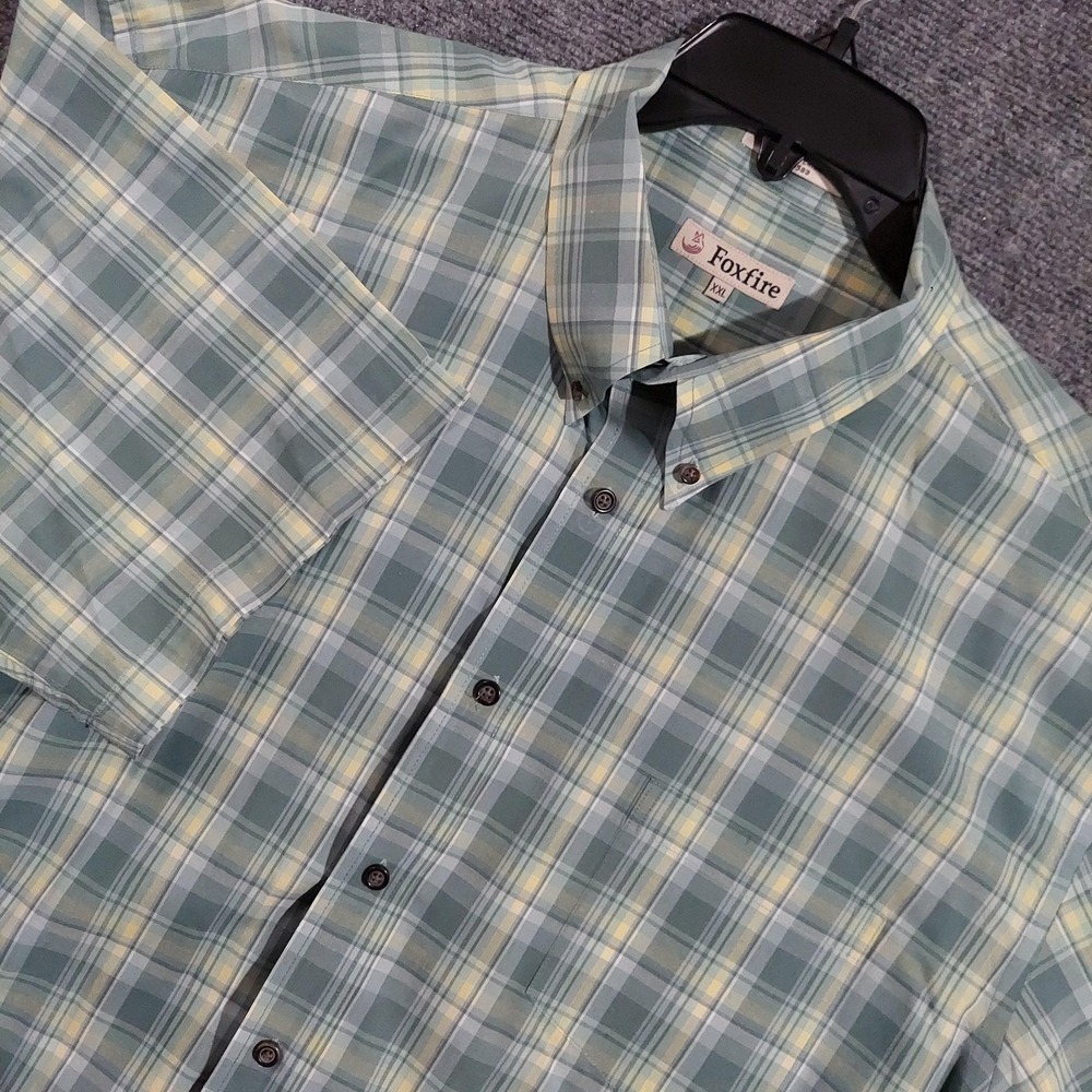 Foxfire Shirt Mens 2XL Green Plaid Short Sleeve Button Down Casual Easy Care